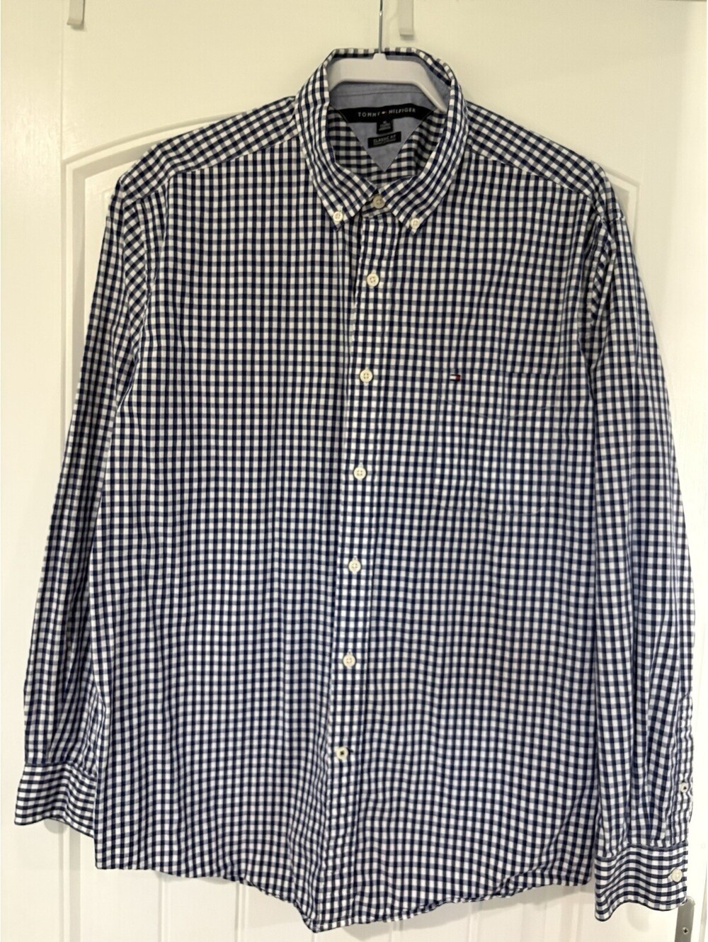 Tommy Hilfiger XL Long Sleeve Navy Blue Plaid Dress Shirt Classic Fit